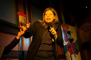 Mel Tait show casing one of the prizes. Photos by Ross Waldron